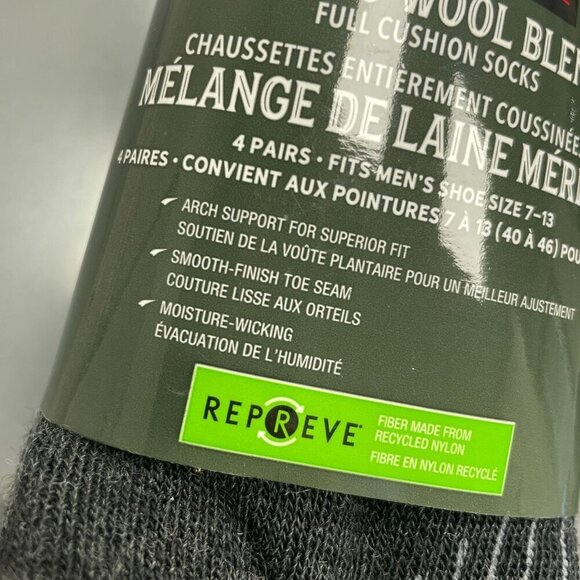 NEW Kirkland Signature 4 Pairs Merino Wool Blend Men's 7-13 Full Cushion Socks - Picture 3 of 6